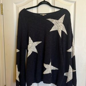 Cato boat neck bell sleeve navy sweater with white stars szL